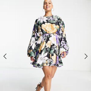 ASOS EDITION Curve mini dress with blouson sleeves in floral print